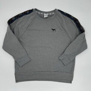 Victorias Secret Pink Grey Crewneck Sweatshirt With Dog Logo & Shoulder Stripe D